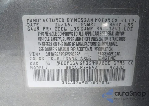 2015 Nissan Sentra Sr z USA, uszkodzony, nr VIN 3N1AB7AP3FY297396